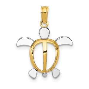 14k Yellow Gold Mini and Rhodium Sea Turtle Necklace Charm Pendant